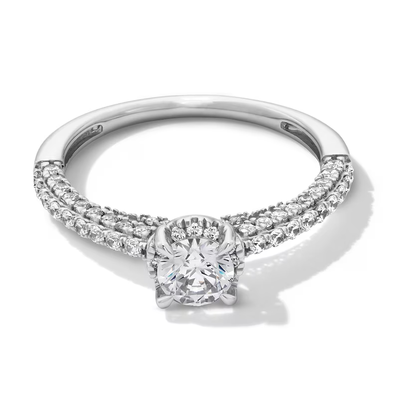 14K White Gold 1 CT Circular Shaped Diamond Frame Engagement Ring-1