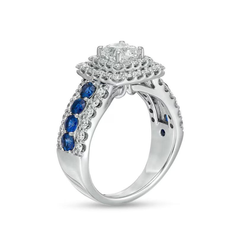 10K Gold 2 CT.T.W. Cushion Lab Created Diamond & Sapphire Custom Engagement Ring D VVS1-VS1 IGI Certified-3