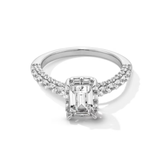 10K White Gold 2 CT Emerald-Cut Diamond Frame Custom Engraving Engagement Ring-42