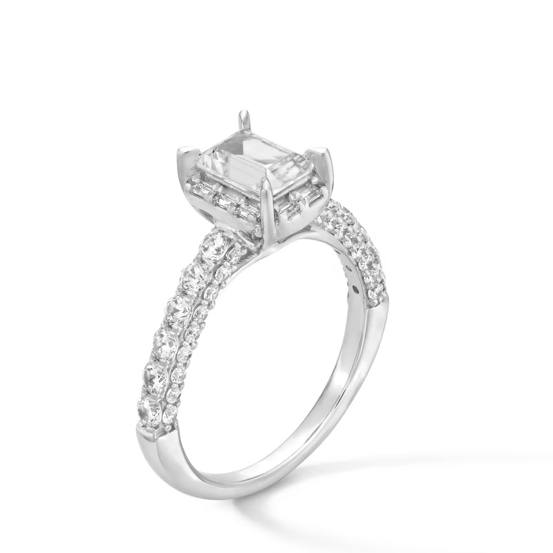10K White Gold Emerald-Cut Diamond Frame Custom Engraving Engagement Ring D-VVS1 3EX IGI Certified-3