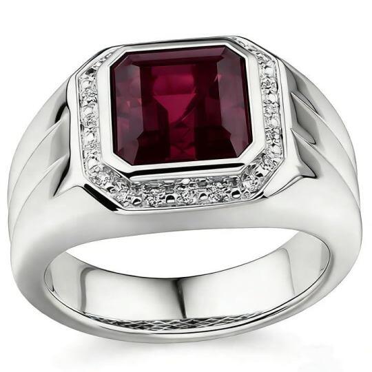 10K White Gold 2 CT Garnet Men's Band for Men
