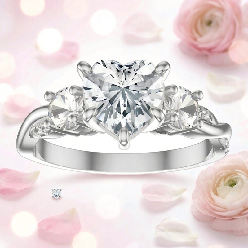18K White Gold 1 CT Heart Cut Moissanite Engagement Ring-3