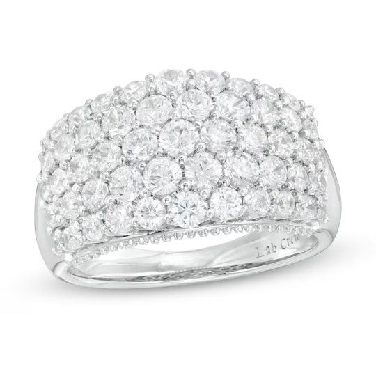 Alliance de mariage multi-rangs en or blanc 14 carats avec diamants créés en laboratoire de 2 carats gravés sur mesure