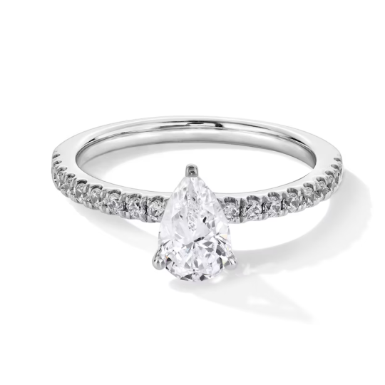 Bague de fiançailles personnalisée en or blanc 10 carats avec diamant en forme de poire de 1 ct créé en laboratoire