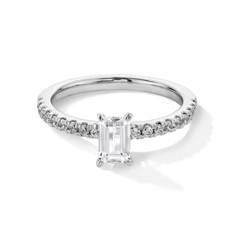 14K White Gold 1 CT Lab Created Diamond Personalized Engraving & Couple Engagement Ring-1