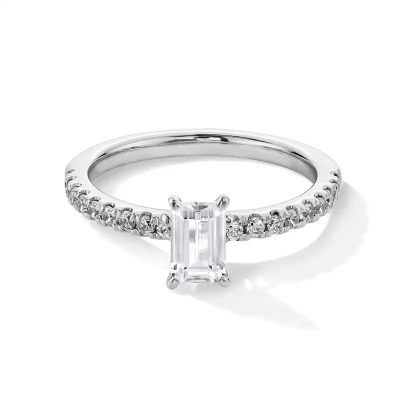 10K White Gold 0.75 to 3.25 CT.T.W. Emerald Cut Lab Created Diamond Engagement Ring VVS1-VS1 Clarity 3EX IGI Certified-1