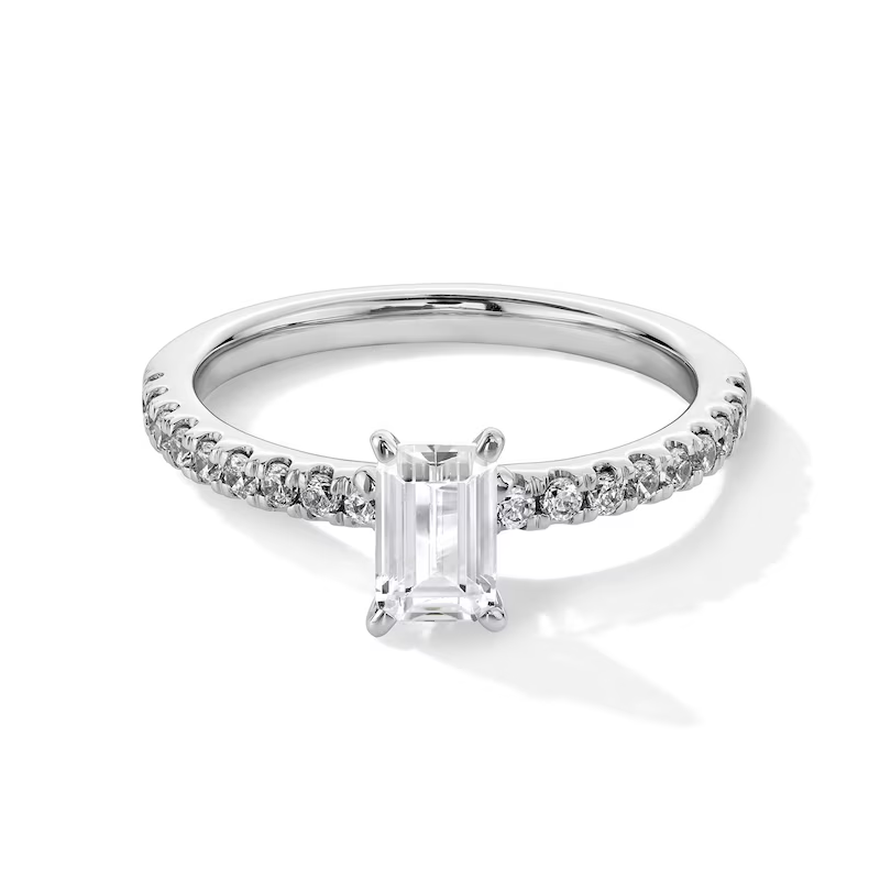 Bague de fiançailles personnalisée en or blanc 14 carats avec diamant taille émeraude de 1 ct-1