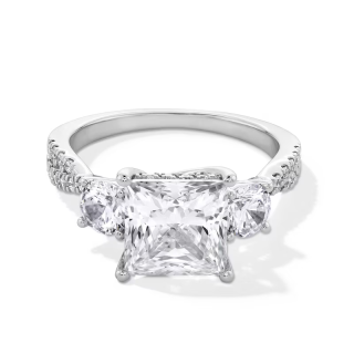 10K White Gold 4 CT.T.W. Princess & Round Shaped Lab Created Diamond Three Stone Couple Engagement Ring D-VVS1 IGI-18