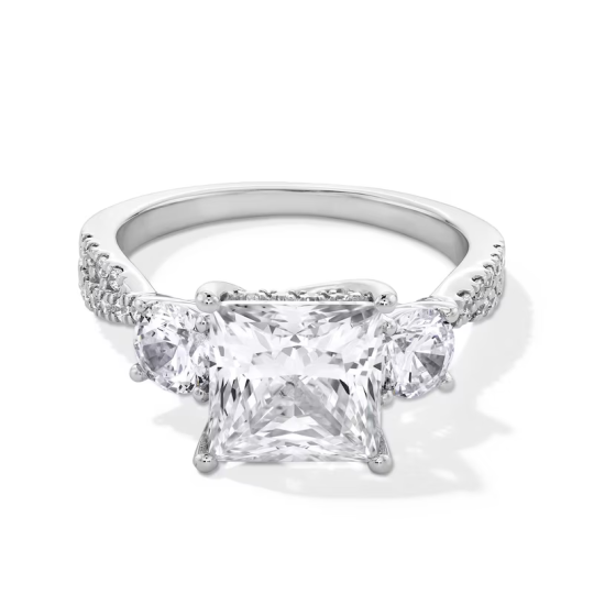 10K White Gold 4 CT.T.W. Princess & Round Shaped Lab Created Diamond Three Stone Couple Engagement Ring D-VVS1 IGI