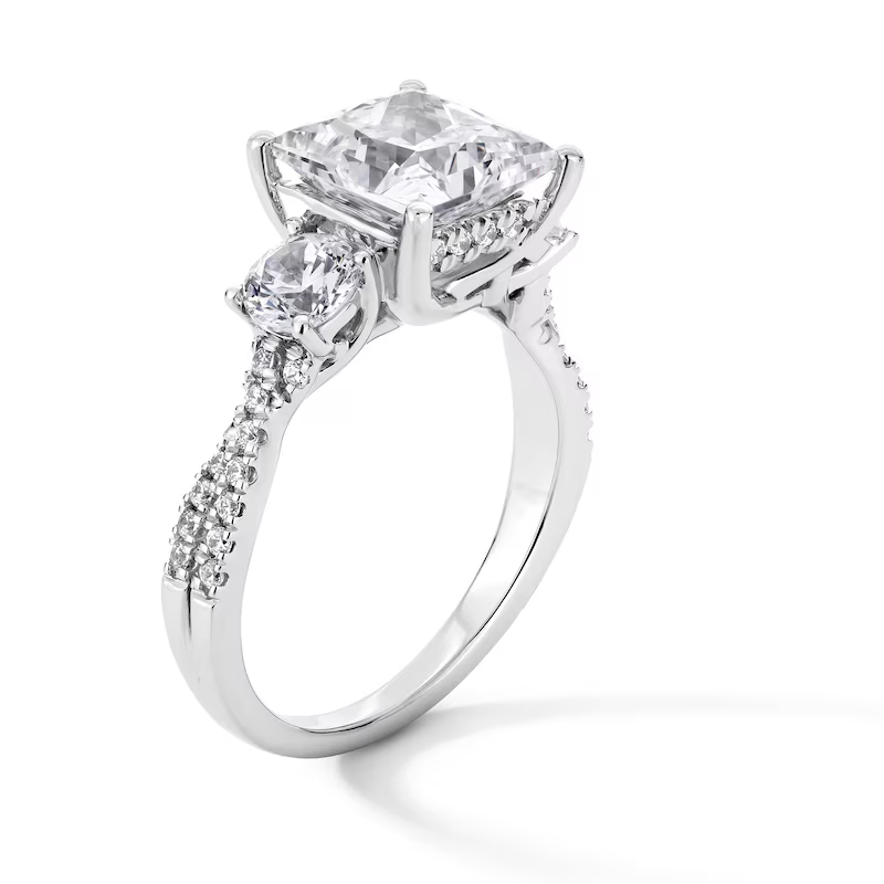 10K White Gold 4 CT Princess-Cut Lab Created Diamond Custom Three Stone Engagement Ring-3