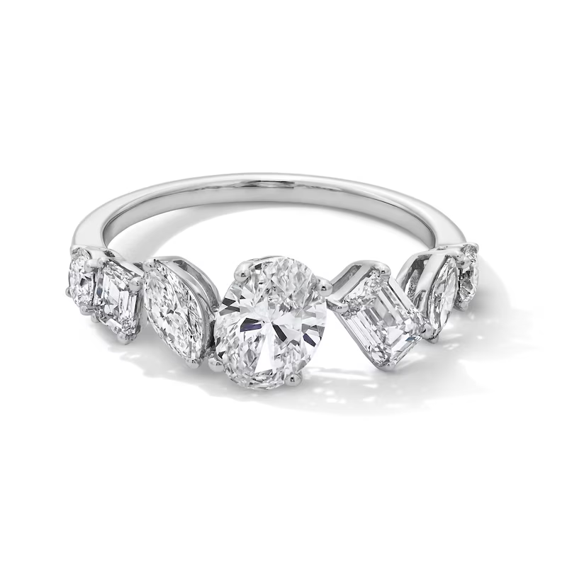 14K White Gold 2 CT Multi-Shape Lab Created Diamond Custom Engraving Seven Stone Ring-1