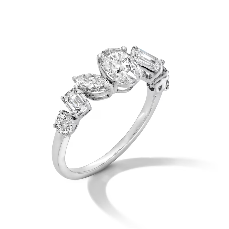 10K White Gold 2 CT Multi-Shape Lab Created Diamond Custom Engraving Seven Stone Ring-3