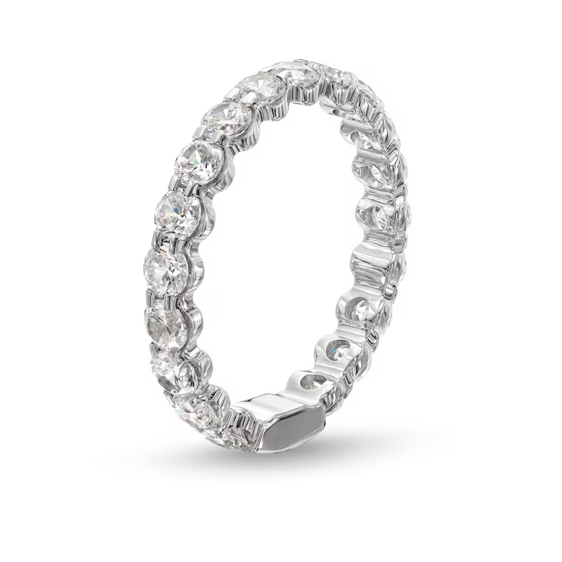 Anillo apilable personalizado para pareja con diamantes redondos creados en laboratorio en oro blanco de 14 quilates, color F, claridad VS2, certificado IGI 3EX.-3