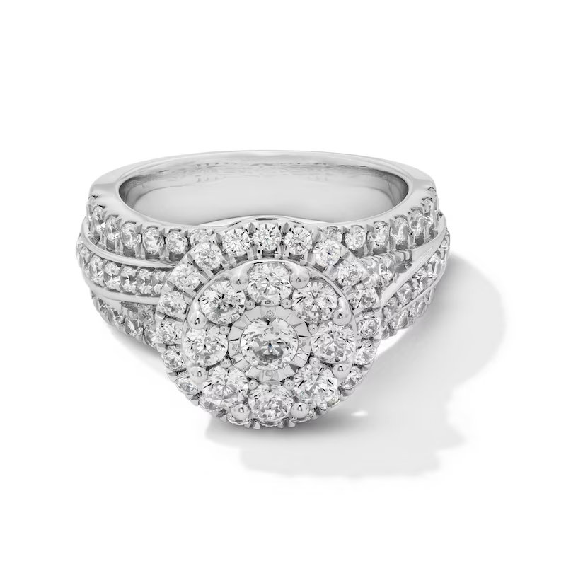 Bague de fiançailles personnalisée pour couple en or blanc 14 carats avec diamants de forme circulaire multi-diamants de 2 carats-1