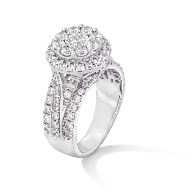 Bague de fiançailles personnalisée pour couple en or blanc 14 carats avec diamants de forme circulaire multi-diamants de 2 carats-3