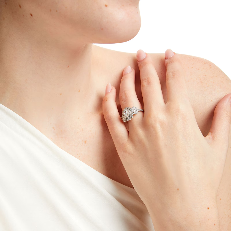 10K White Gold 2 to 4.5 CT.T.W. Oval & Round Lab Created Diamond Double Frame Engagement Band D-VVS1 3EX IGI Certified-2