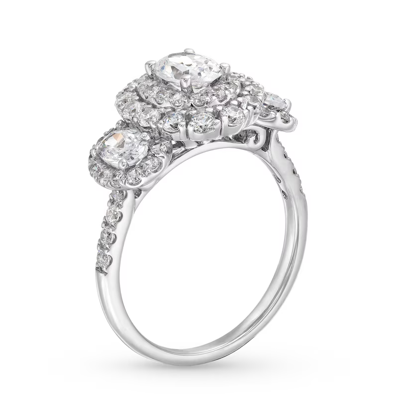 Aliança de noivado oval redonda com diamantes criados em laboratório, moldura dupla, ouro branco 10K, 2 a 4,5 CT.T.W., D-VVS1, com certificação 3EX IGI-3