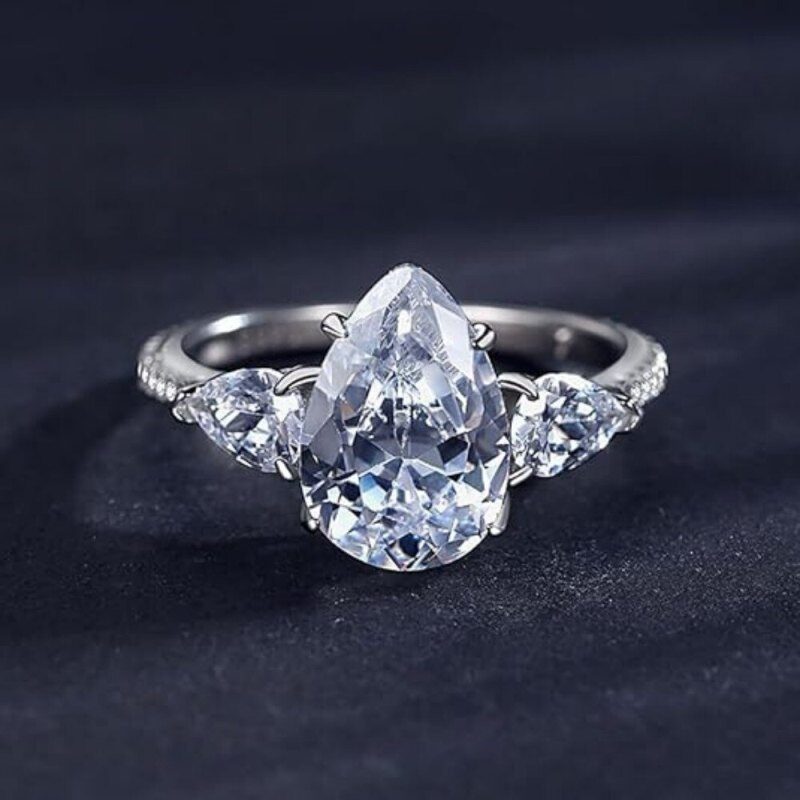 10K White Gold 1 CT Pear Cut Moissanite Engagement Ring-4