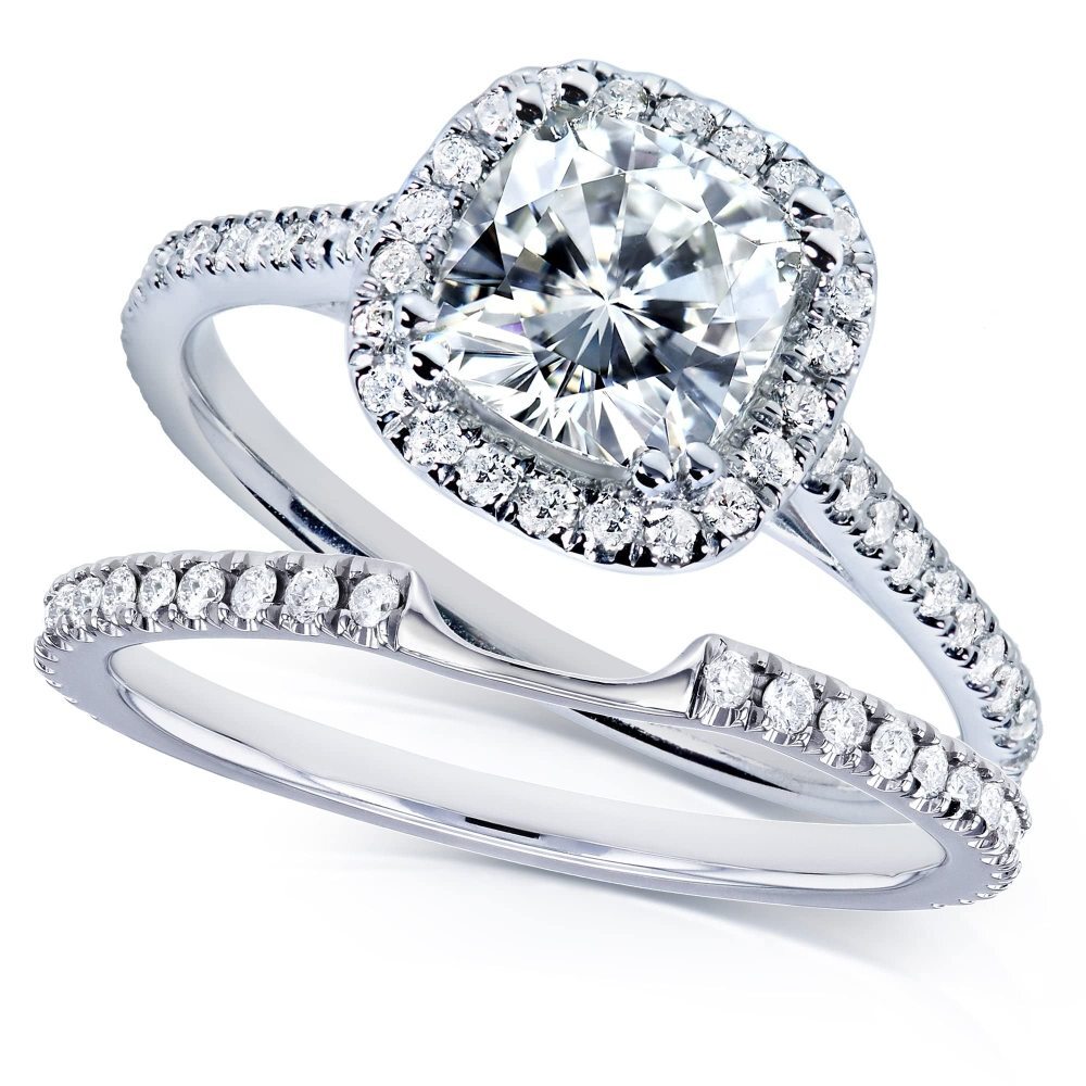 10K Białe Złoto 2 CT Princess Cut Moissanite Spersonalizowany Grawerowany Obrączka Ślubna-3