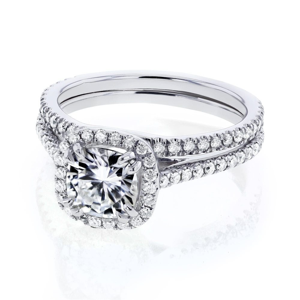 10K Białe Złoto 2 CT Princess Cut Moissanite Spersonalizowany Grawerowany Obrączka Ślubna-4