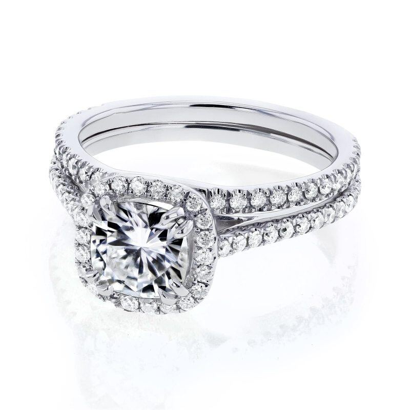 14K White Gold 2 CT Princess Cut Moissanite Personalized Engraving Wedding Ring-4