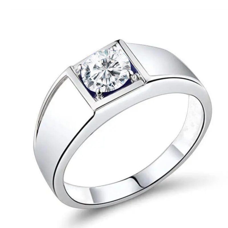 Bague pour homme en or blanc 10K avec moissanite taillée ronde de 1 CT-9