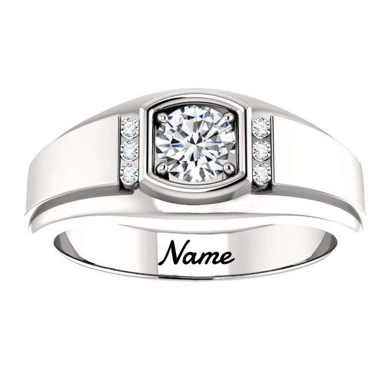 10K Or blanc 1 CT taille ronde Moissanite Bague pour homme-10