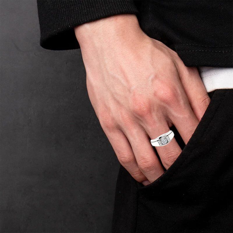 18K Or blanc 1 CT taille ronde Moissanite Bague pour homme-2