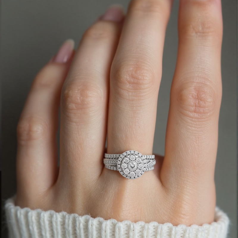 14K White Gold 2 CT.T.W. Round Lab Created Diamond Custom Engagement Band D-VVS1 3EX-4