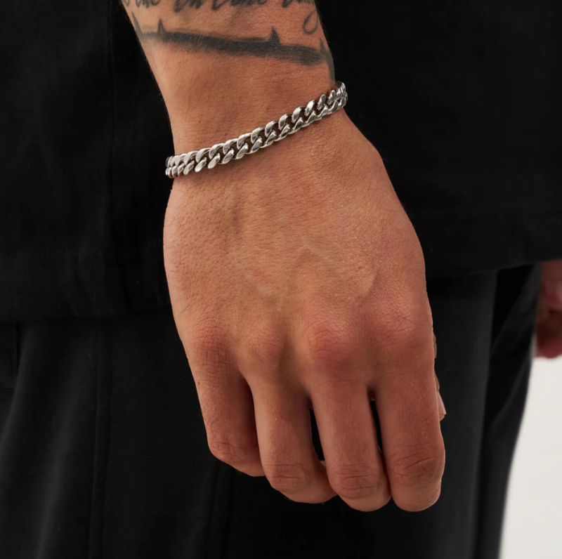 Cadena cubana de plata de ley para hombre, 8 mm-2