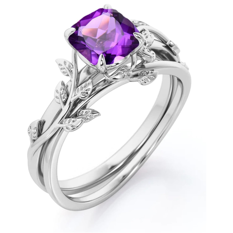 Conjunto nupcial de anillos de compromiso con gemas talla cojín Ivy en oro de 10 quilates-2