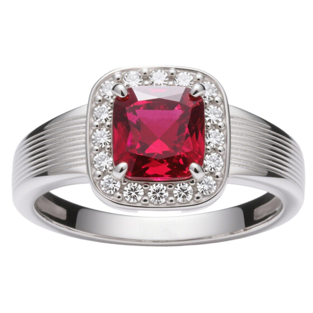 14K White Gold Cushion Cut Ruby & Lab Created Diamond Engagement Ring-1