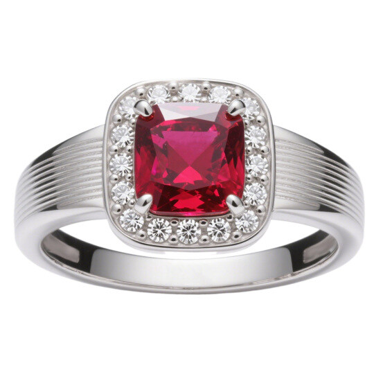 14K White Gold Cushion Cut Ruby & Lab Created Diamond Engagement Ring