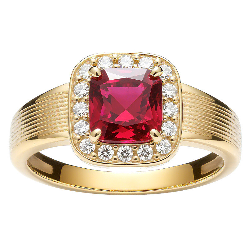 14K White Gold Cushion Cut Ruby & Lab Created Diamond Engagement Ring-4