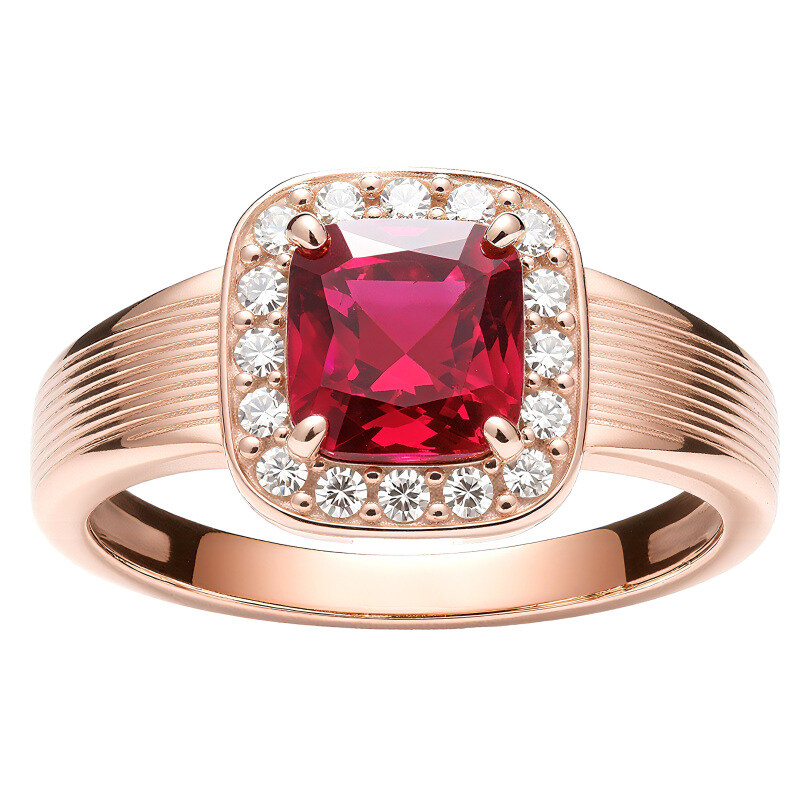 14K White Gold Cushion Cut Ruby & Lab Created Diamond Engagement Ring-5