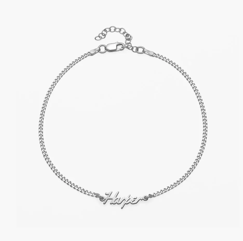 Tobillera personalizada con nombre en oro blanco de 10 quilates-1