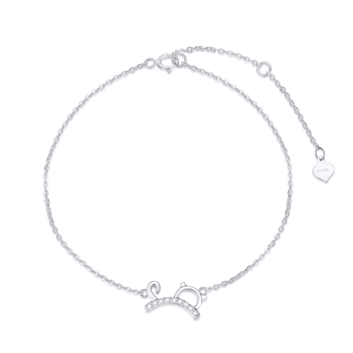 10K White Gold Diamond Cat Charm Bracelet-1