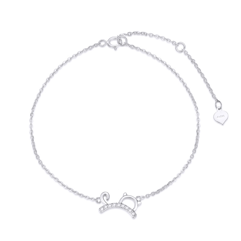 10K White Gold Diamond Cat Charm Bracelet-11