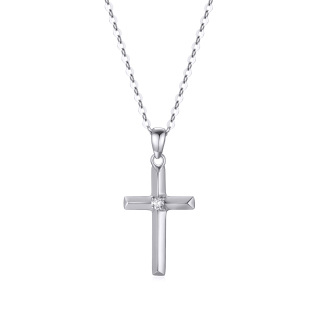 10K White Gold Diamond Cross Pendant Necklace-10
