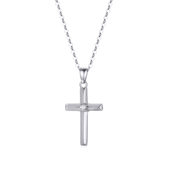 14K White Gold Diamond Cross Pendant Necklace