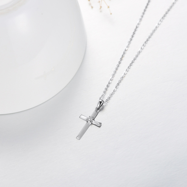 14K White Gold Diamond Cross Pendant Necklace-4