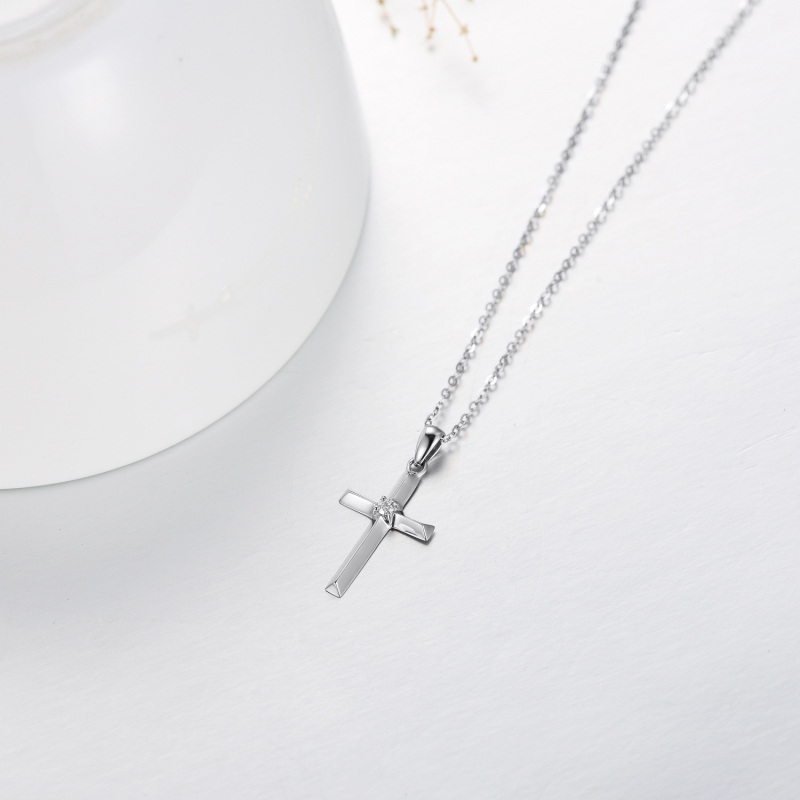 10K White Gold Diamond Cross Pendant Necklace-4