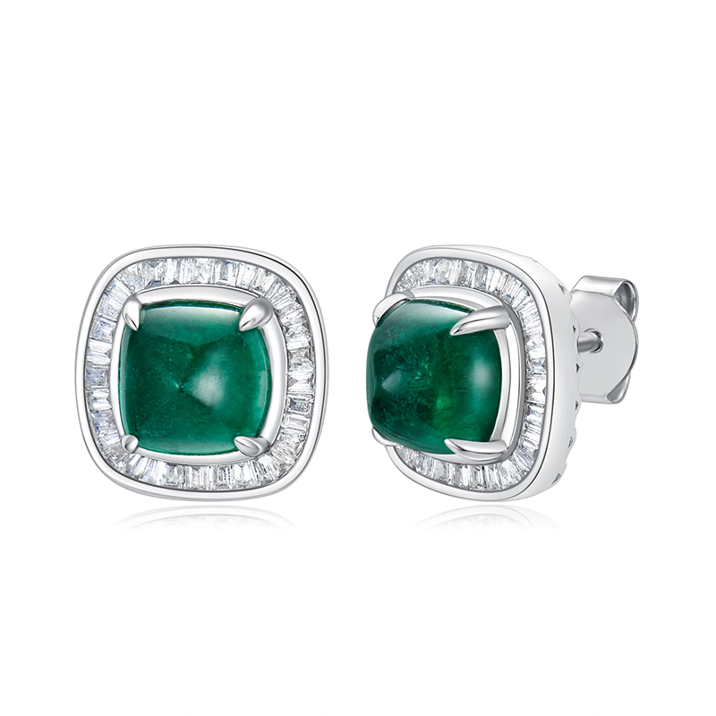 14K White Gold Diamond Emerald Drop Earrings-2