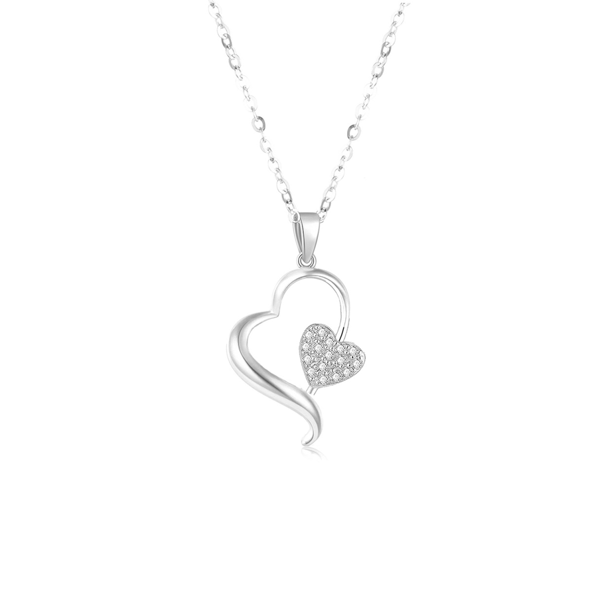 14K Gold Diamond Interlocking Hearts Pendant Necklace For Women-1