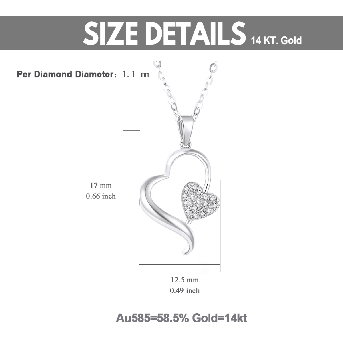 14K Gold Diamond Interlocking Hearts Pendant Necklace For Women-5