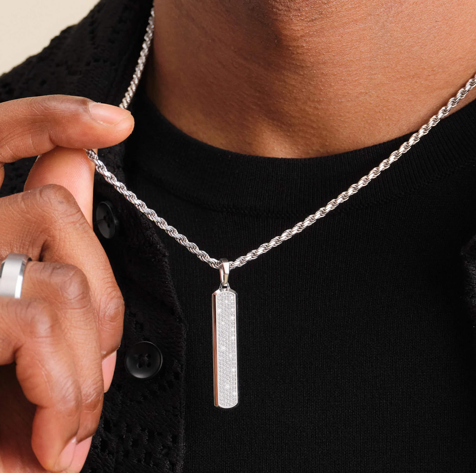 14K White Gold Diamond Iced Out Skyline Pendant-3
