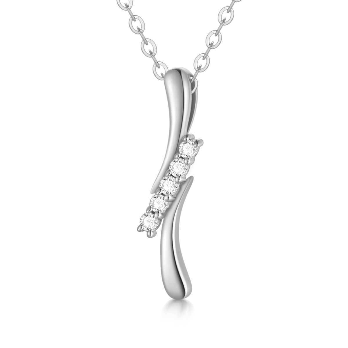 10K White Gold Diamond Lightning Necklace for Women-1