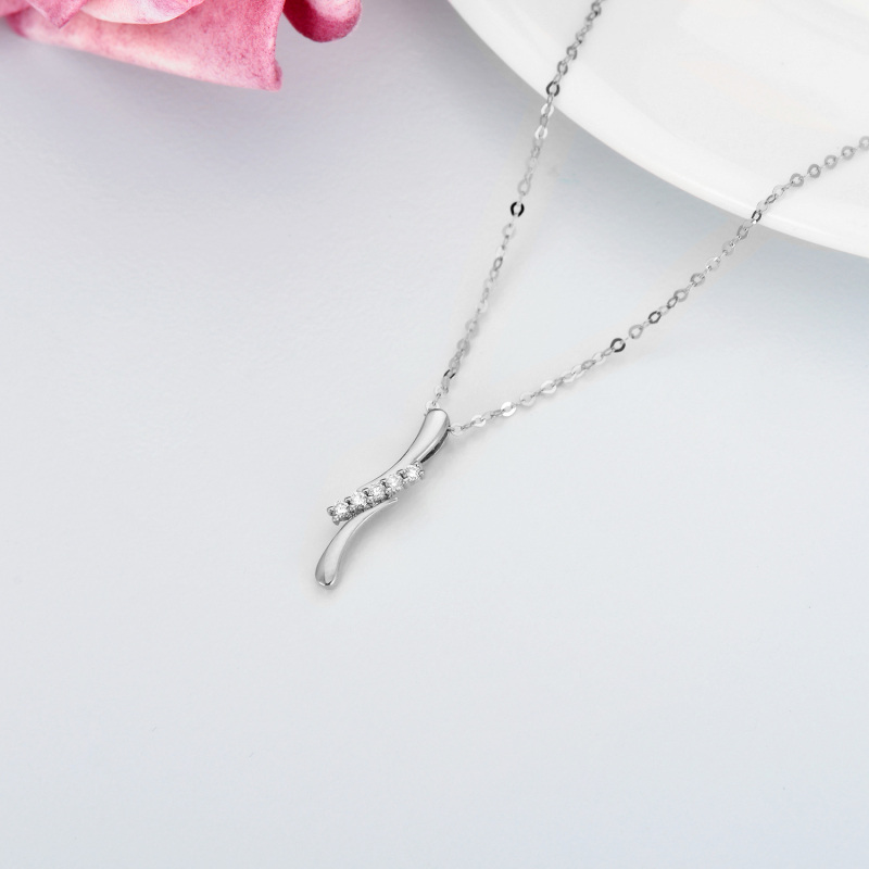 Collar de oro blanco de 10 quilates con diamante y forma de rayo para mujer-2