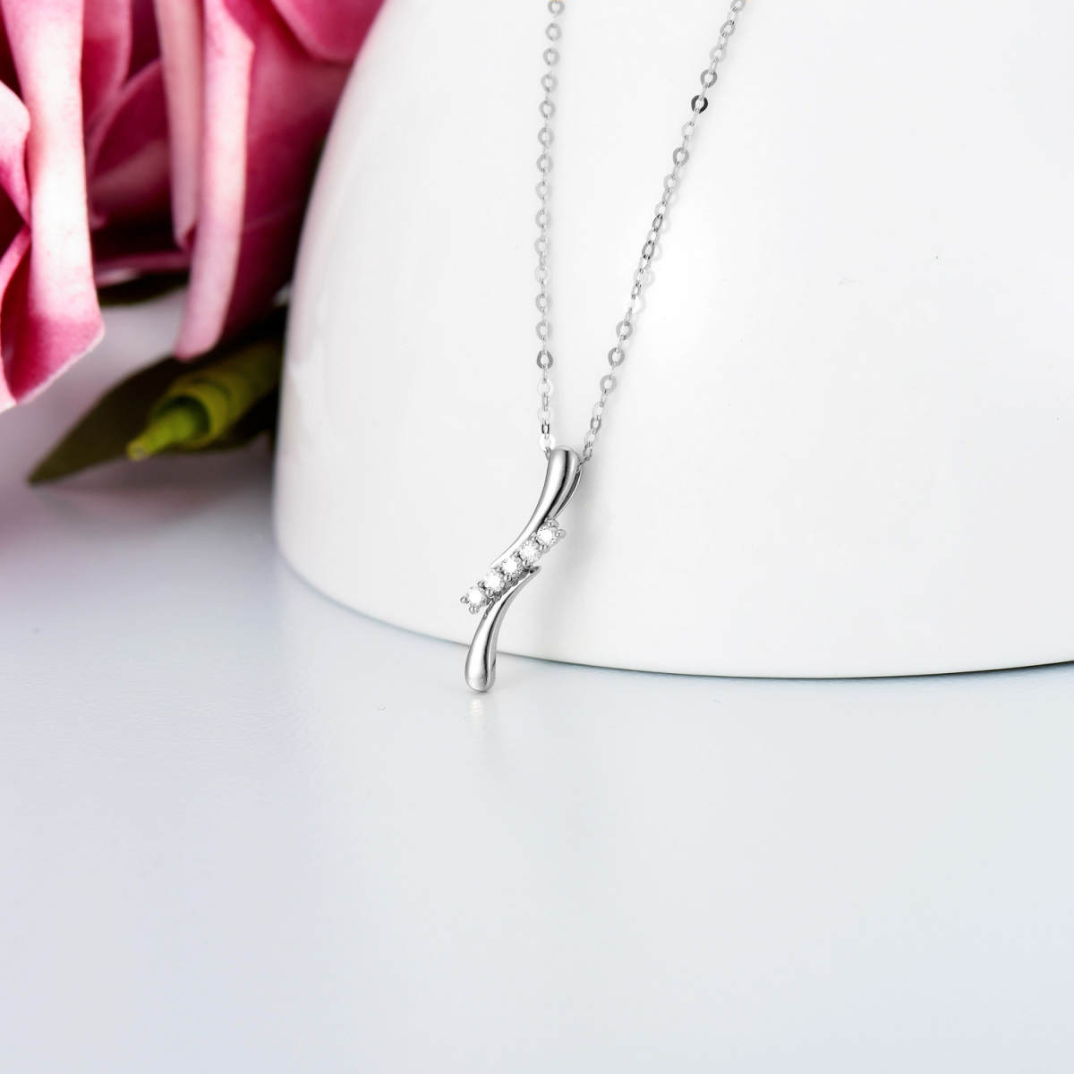 10K White Gold Diamond Lightning Necklace for Women-3