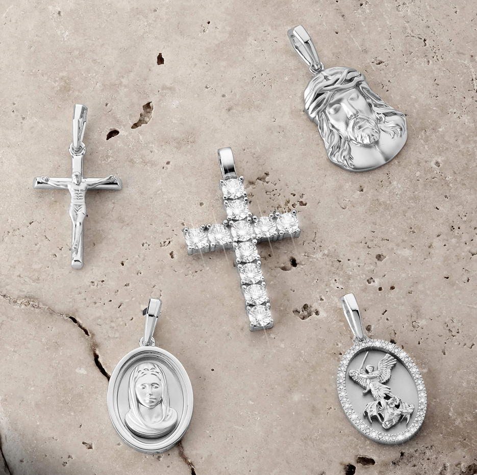 14K White Gold Diamond Micro Studded Cross Pendant-3